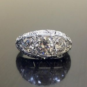 2Ct Moissanite 3 Stone Art Deco Ring